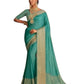 Turquoise - Handloom  -  Banarasi Crepe Saree with Blouse Piece - JOHJAN47004 10VY25