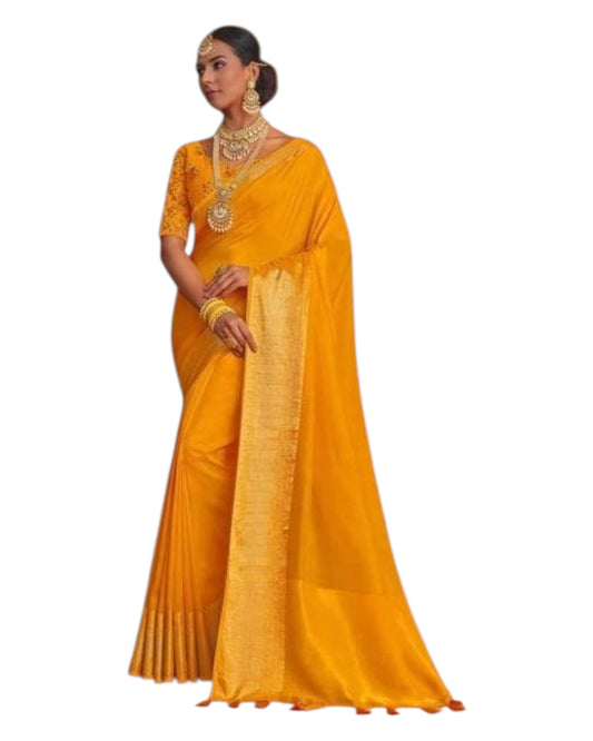 Orange - Handloom -  Banarasi Crepe Saree with Blouse Piece - JOHJAN47002 10VY25