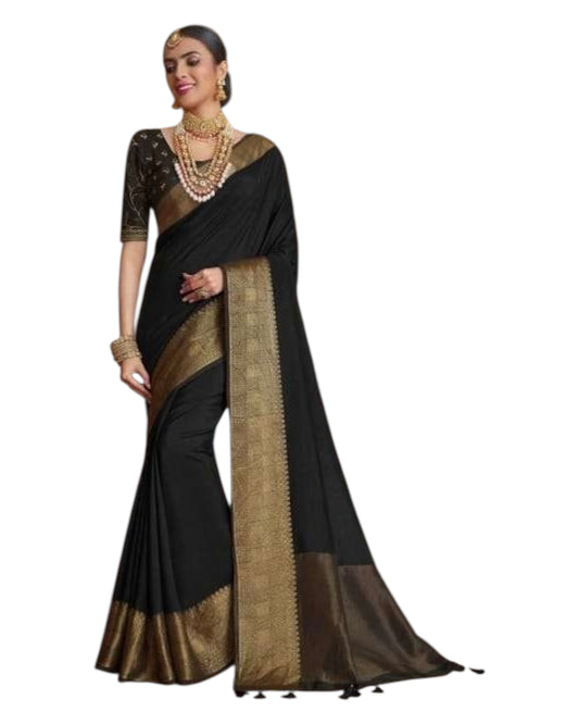 Black - Handloom -  Banarasi Crepe Saree with Blouse Piece - JOHJAN47009 10VY25