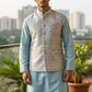 Cream with Pink/Light Blue Brocade - Premium Mens Waistcoat - VNS-JKT7908/2 10KJ25