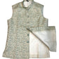 Cream with Light Turquoise & Gold Thread Brocade - Premium Mens Waistcoat - VNS-JKT7908/1 10KJ25