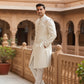 Off White /  Cream - Classic Self Brocade Sherwani with Fancy Buttons -  VNS-SHR16 10TA25