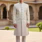 Off White /  Cream - Classic Self Brocade Sherwani with Fancy Buttons -  VNS-SHR16 10TA25