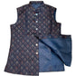 Navy Blue with Contrast Thread Brocade - Premium Mens Waistcoat - VNS-JKT15 10KJ25