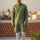 Green - Banarasi Handloom Brocade Mens Indian Kurta set with Trousers - UK Stock - Weddings / Walimas , Sangeet, Diwali, Eid, Mehndi / Henna - VEE2450 VR
