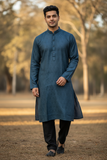 Navy Blue - Handloom Brocade Mens Indian Kurta set - UK Stock - Weddings / Walimas , Sangeet, Diwali, Eid, Mehndi / Henna - NAD25706 KA