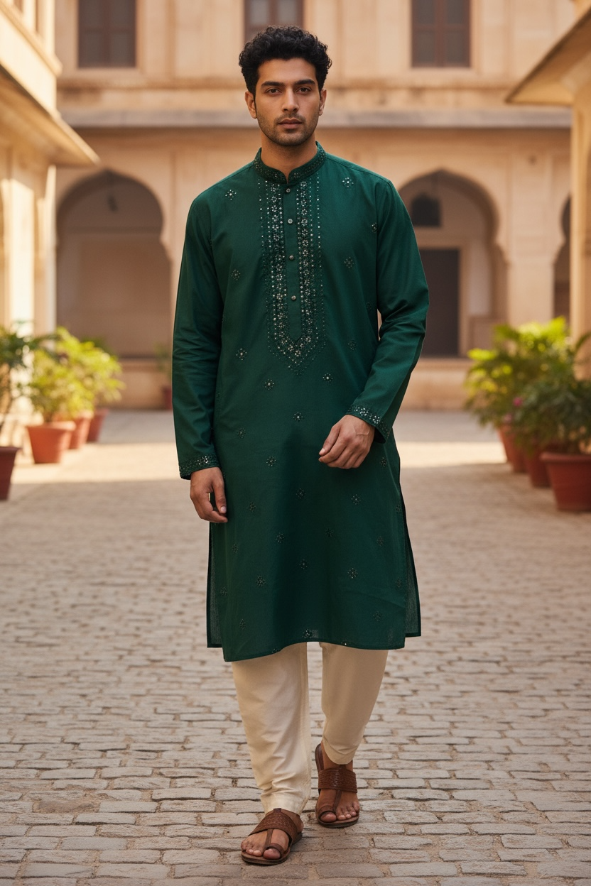 Forest Green - Well Made Mens Indian Kurta set - UK Stock - Weddings / Walimas , Sangeet, Diwali, Eid, Mehndi / Henna - NAD25711 VY