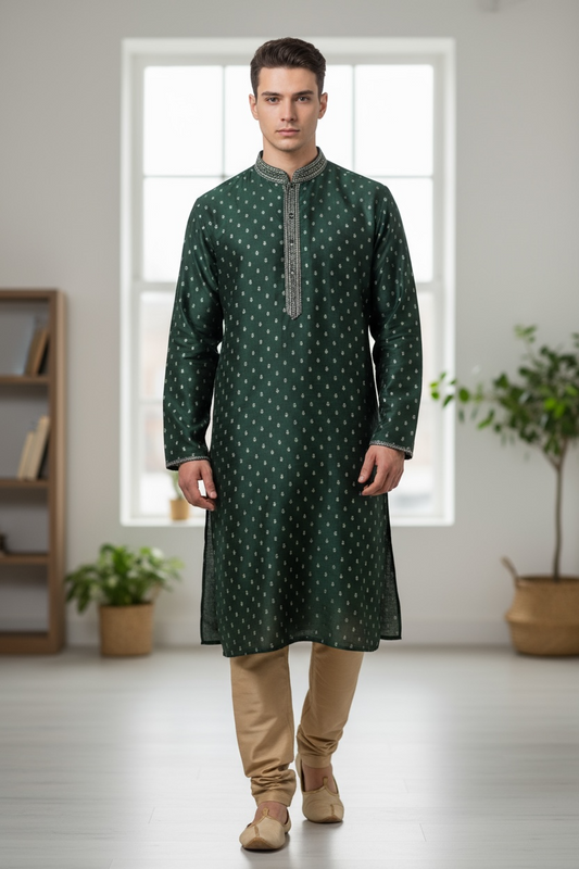 Green - Well Made Mens Indian Kurta set - UK Stock - Weddings / Walimas , Sangeet, Diwali, Eid, Mehndi / Henna - NAD25713 VY