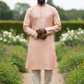 Pastel Peach - Rich Linen Mens Indian Kurta set - UK Stock - Weddings / Walimas , Sangeet, Diwali, Eid, Mehndi / Henna - NAD25719 KH