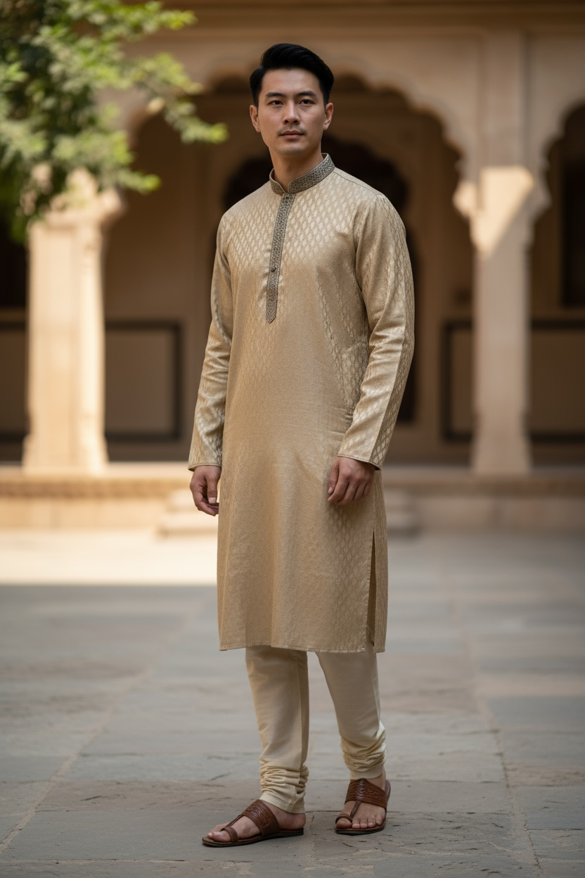 Rose Gold / Light Brown - Fantastic Mens Indian Kurta set - UK Stock - Weddings / Walimas , Sangeet, Diwali, Eid, Mehndi / Henna - NAD25702 KA