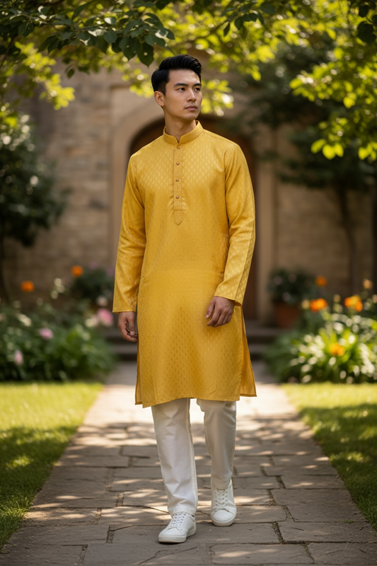 Pastel Light Yellow - Fantastic Mens Indian Kurta set - UK Stock - Weddings / Walimas , Sangeet, Diwali, Eid, Mehndi / Henna - NAD25703 KA
