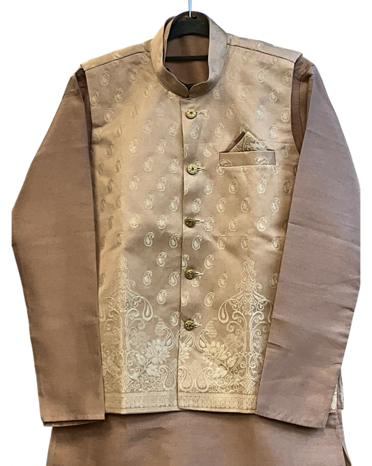 Pastel Dusty Pink - Mens Indian Kurta set with Brocade Waistcoat - UK Stock - Weddings / Walimas , Sangeet, Diwali, Eid, Mehndi / Henna - JSS2602 11KT26
