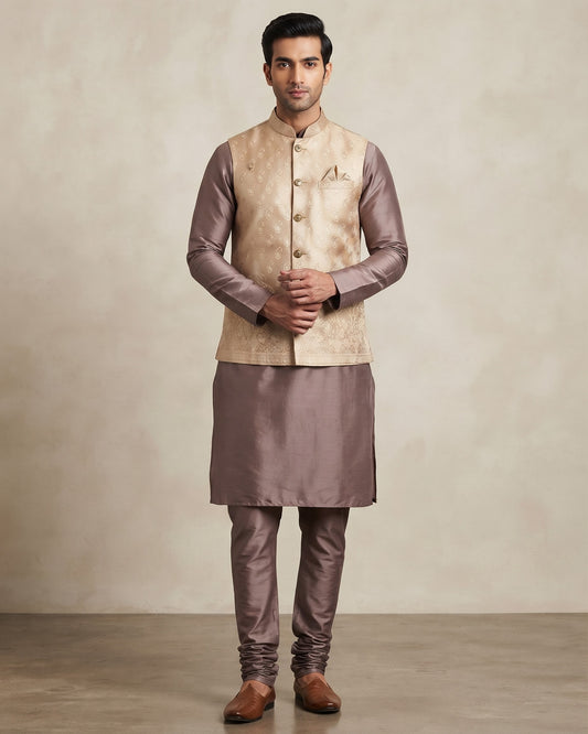 Pastel Dusty Pink - Mens Indian Kurta set with Brocade Waistcoat - UK Stock - Weddings / Walimas , Sangeet, Diwali, Eid, Mehndi / Henna - JSS2602 11KT26