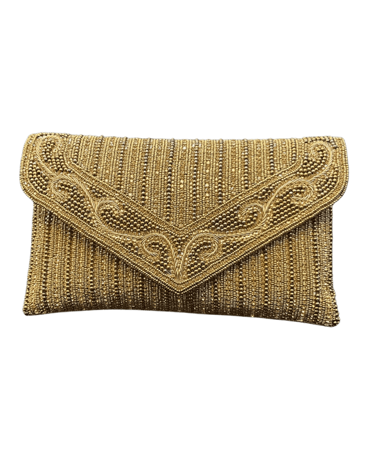 Antique Dark Gold - Rich Hand Embroidered Clutch Bag / Handbag -Bollywood / Weddings - MJ061 06KP26 - Prachy Creations