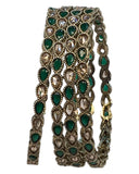 Antique Gold Finish GREEN Reverse Stone Bangles (Set of 4) - Mix N Match - NBA2401Jp - Prachy Creations