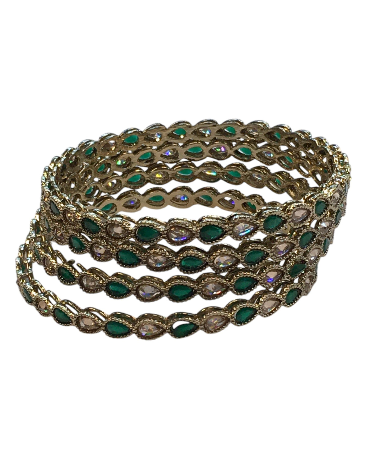 Antique Gold Finish GREEN Reverse Stone Bangles (Set of 4) - Mix N Match - NBA2401Jp - Prachy Creations