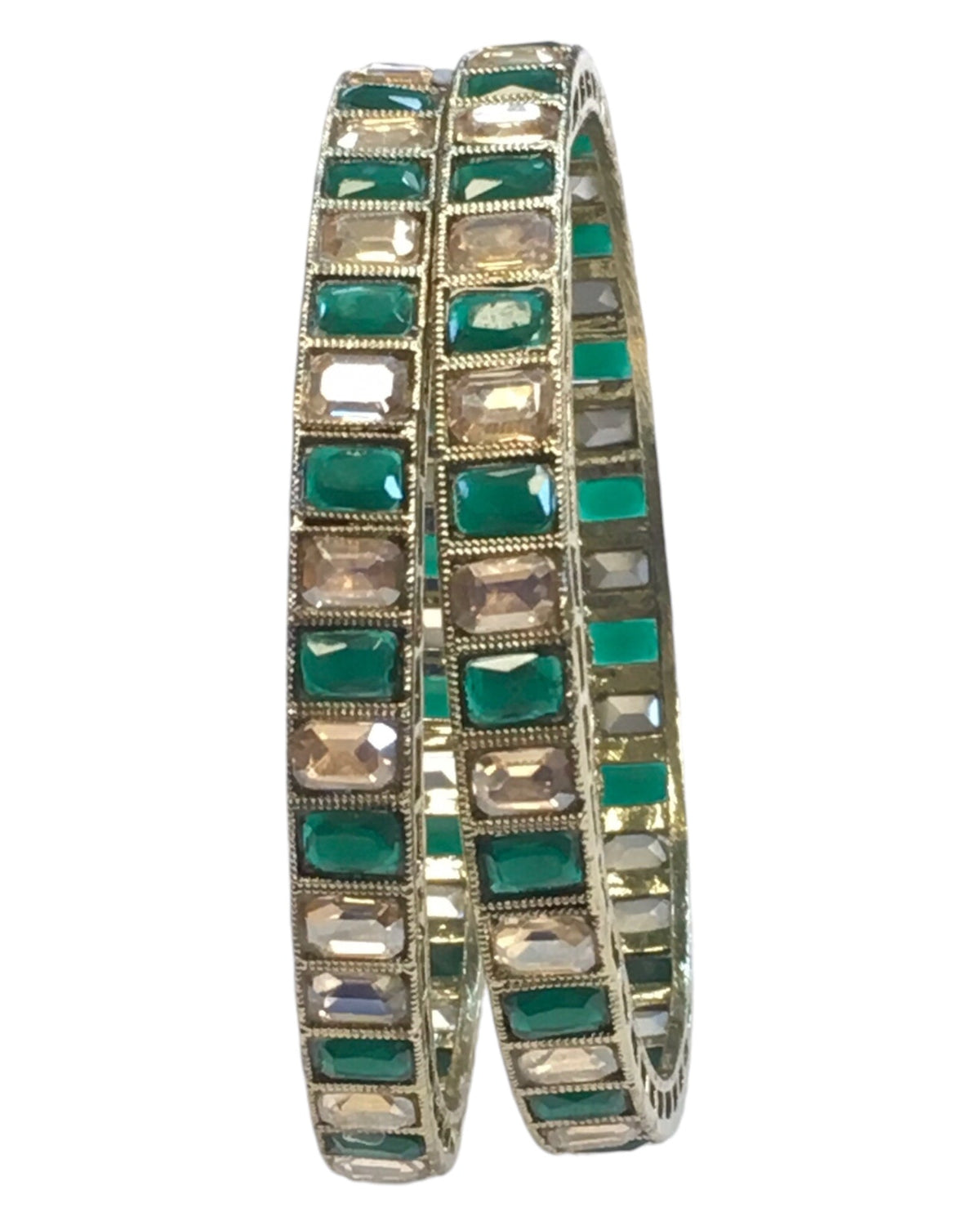 Antique Gold Finish GREEN Reverse Stone Bangles (Set of 6) - Mix N Match - SR219R - Prachy Creations