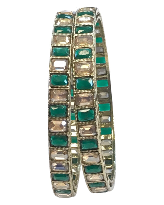 Antique Gold Finish GREEN Reverse Stone Bangles (Set of 6) - Mix N Match - SR219R - Prachy Creations