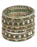 Antique Gold Finish GREEN Reverse Stone Bangles (Set of 6) - Mix N Match - SR219R - Prachy Creations