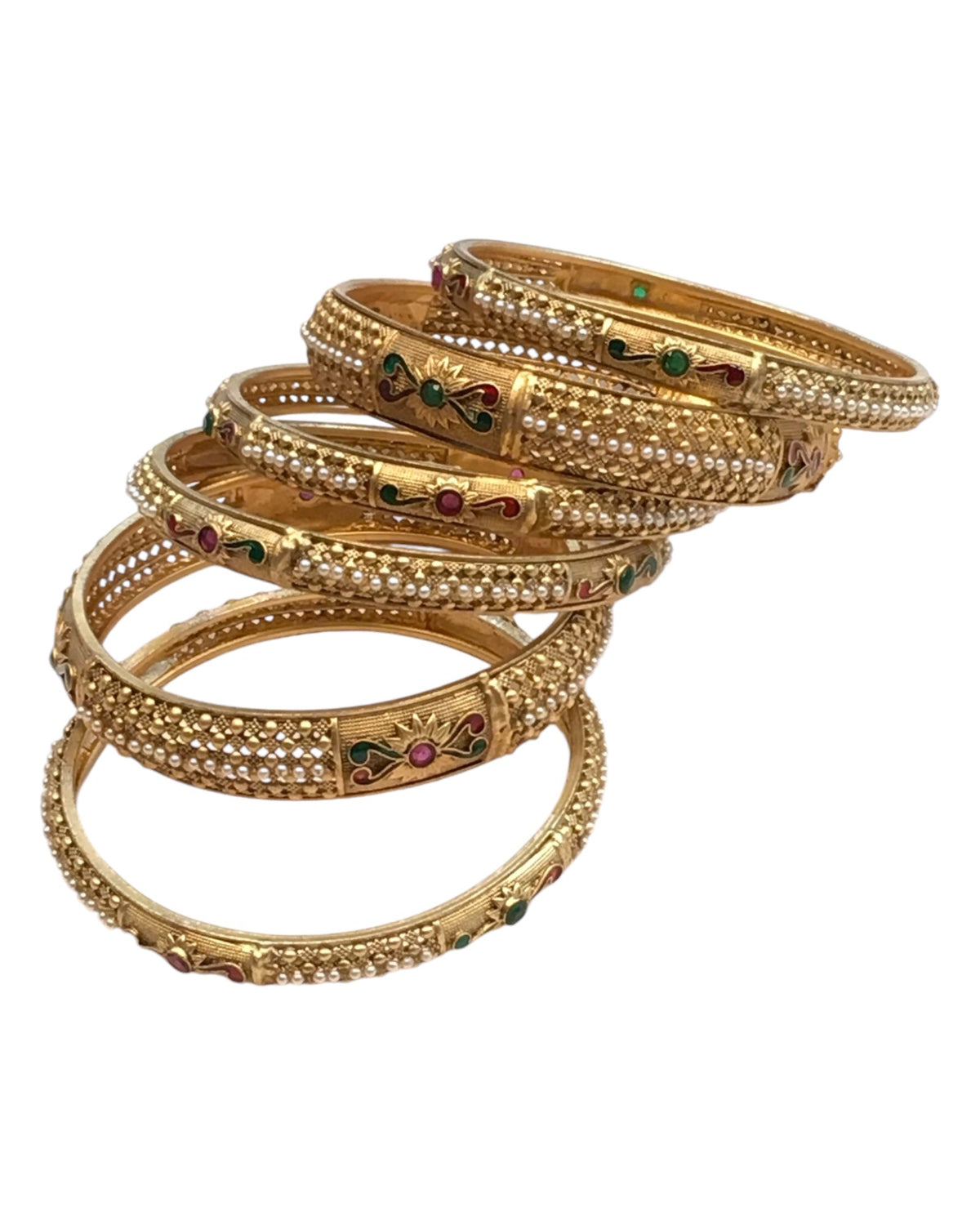 Antique Gold Finish Hand Crafted Rajasthani Kada & Bangles Set (Set of 6) - UK stock - SB1089 H - Prachy Creations