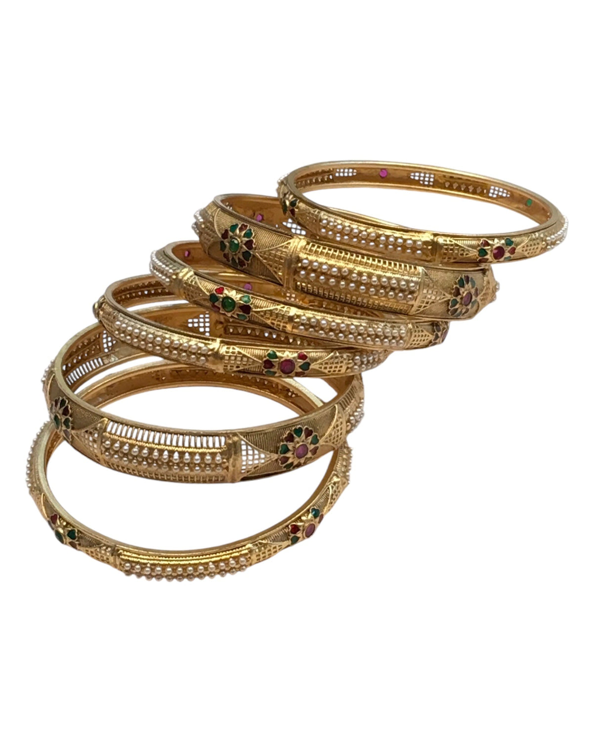 Antique Gold Finish Hand Crafted Rajasthani Kada & Bangles Set (Set of 6) - UK stock - SB1091 H - Prachy Creations