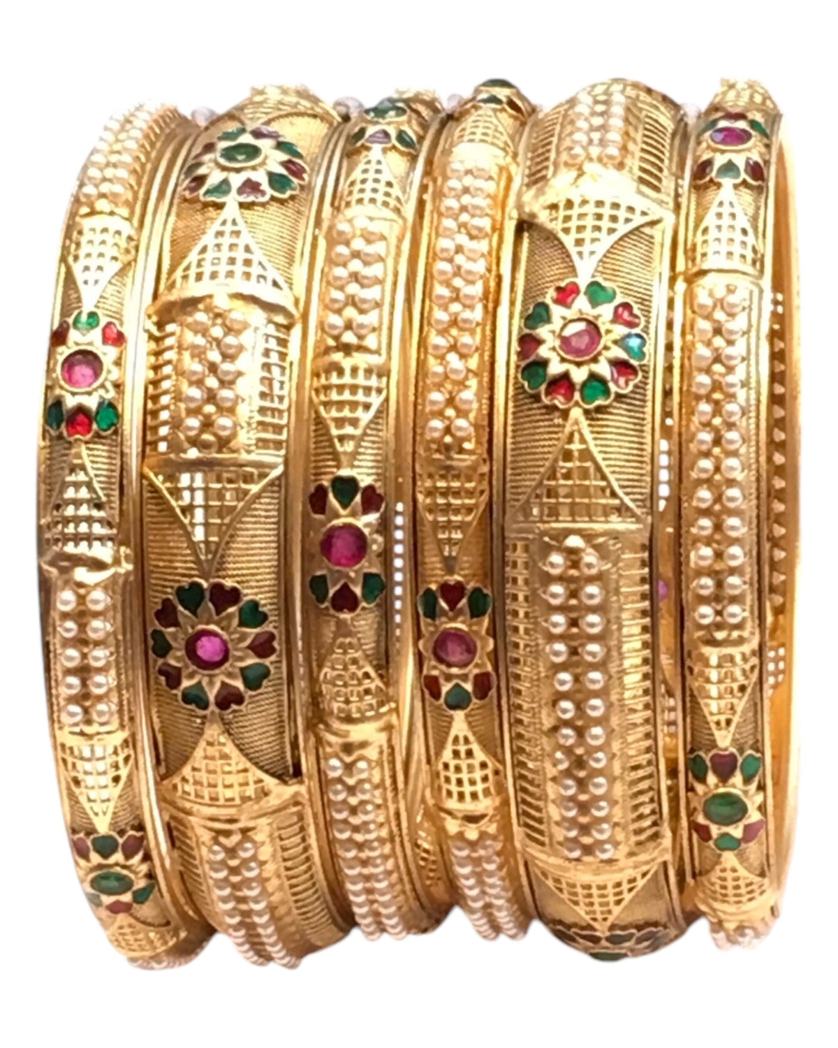 Antique Gold Finish Hand Crafted Rajasthani Kada & Bangles Set (Set of 6) - UK stock - SB1091 H - Prachy Creations