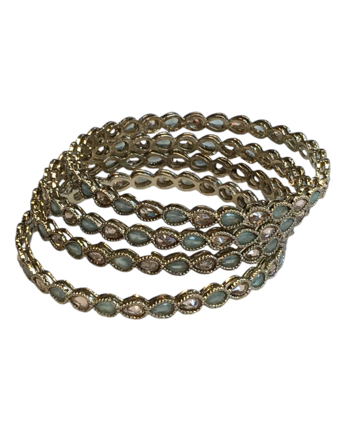 Antique Gold Finish Light Green Reverse Stone Bangles (Set of 4) - Mix N Match - NBA2401Jp - Prachy Creations
