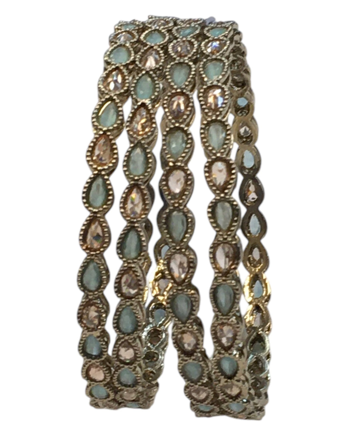 Antique Gold Finish Light Green Reverse Stone Bangles (Set of 4) - Mix N Match - NBA2401Jp - Prachy Creations