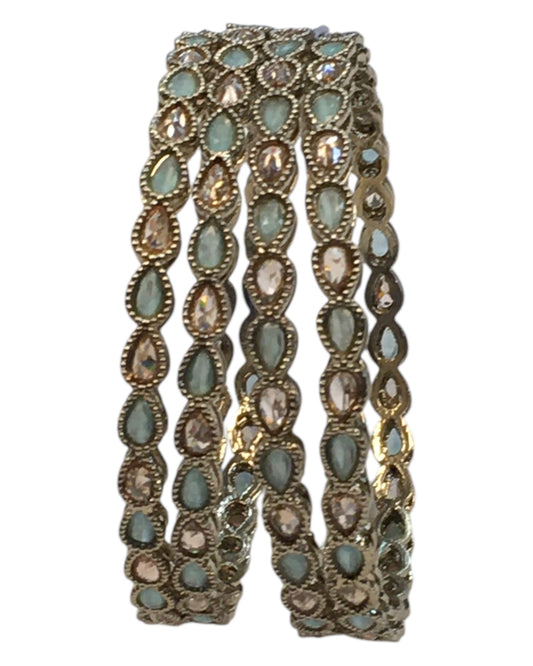 Antique Gold Finish Light Green Reverse Stone Bangles (Set of 4) - Mix N Match - NBA2401Jp - Prachy Creations