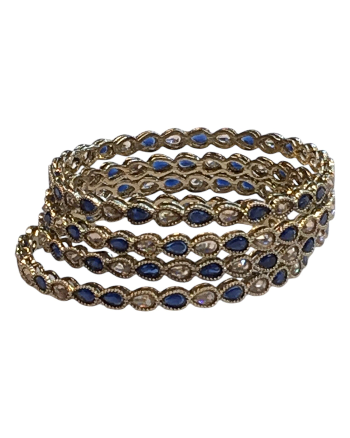 Antique Gold Finish Navy Blue Reverse Stone Bangles (Set of 4) - Mix N Match - NBA2401Jp - Prachy Creations