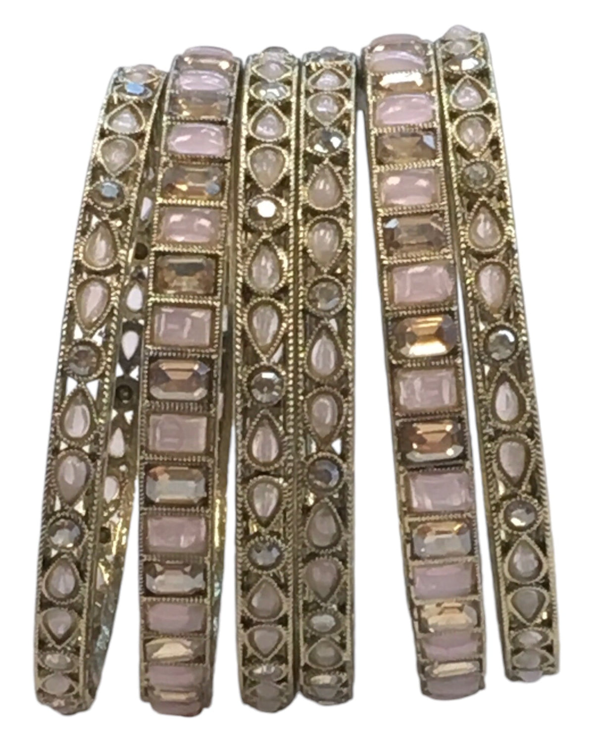 Antique Gold Finish PINK Reverse Stone Bangles (Set of 6) - Mix N Match - SR219R - Prachy Creations