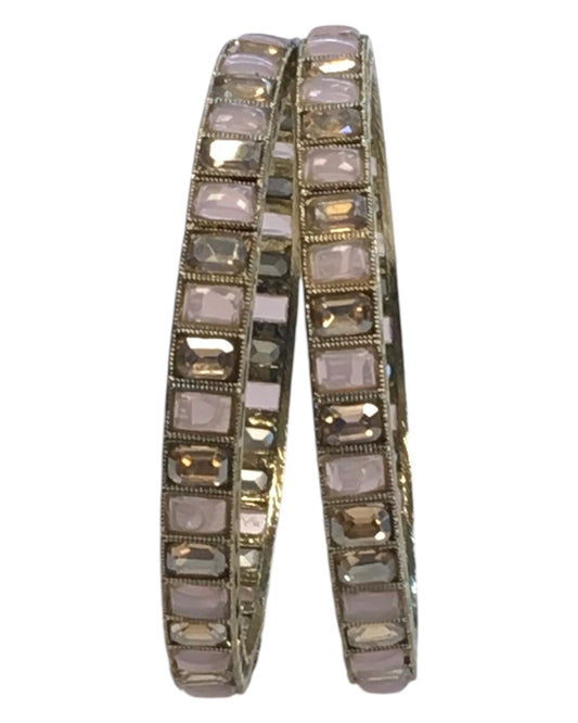 Antique Gold Finish PINK Reverse Stone Bangles (Set of 6) - Mix N Match - SR219R - Prachy Creations