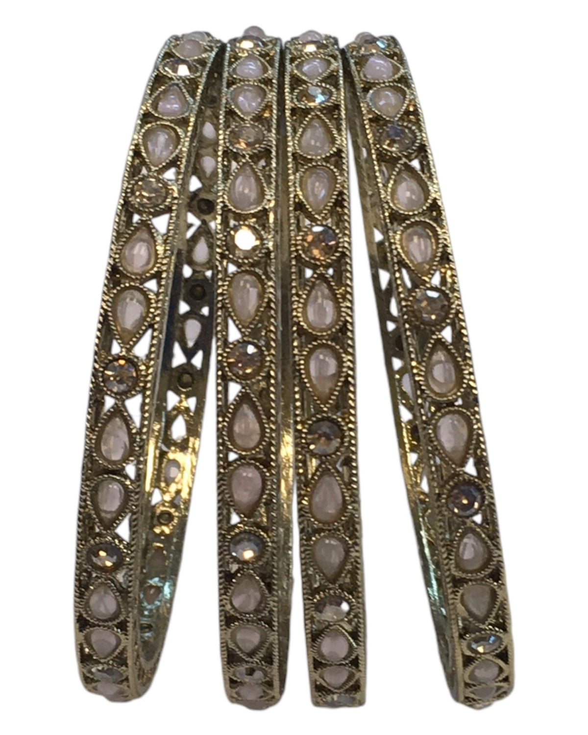 Antique Gold Finish PINK Reverse Stone Bangles (Set of 6) - Mix N Match - SR219R - Prachy Creations