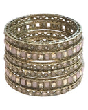 Antique Gold Finish PINK Reverse Stone Bangles (Set of 6) - Mix N Match - SR219R - Prachy Creations