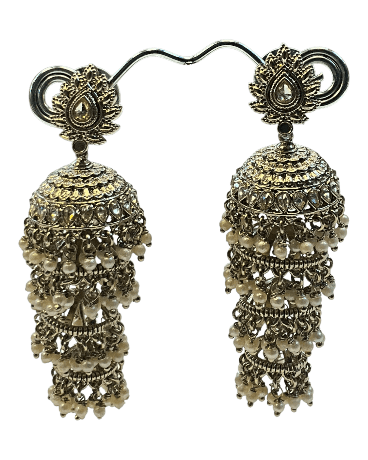 Antique Gold Pearl Multi-Tiered Step Jhumka Earrings - Bollywood - Weddings - 12JE77 09KY26 - Prachy Creations