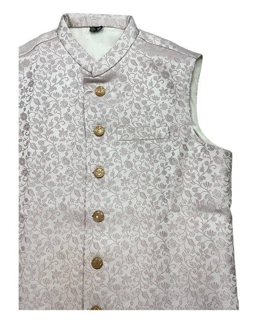 Baby Pink - Banarasi Self Brocade - Premium Mens Indian Waistcoat - VNS-JKT18 10KP25 - Prachy Creations