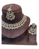 Baby Pink - Large Size Antique Gold Finish Necklace Set with Earrings & Tika Head Piece - GGA02 KA0525 - Prachy Creations