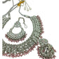 Baby Pink - Large Size Silver Finish Necklace Set with Earrings & Tika (Head Piece) - UK Stock - GGA17 08KK25 - Prachy Creations