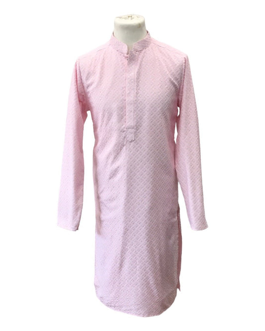 Baby Pink - Rich Lucknowi Cotton Men's Churidar Kurta Set - YD2307 KH 0623 - Prachy Creations