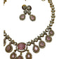 Baby Pink - Small - Antique Gold Finish Necklace Set with Earrings & - AE2521 08KK25 - Prachy Creations