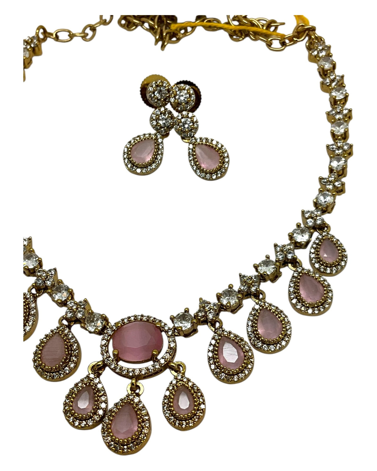 Baby Pink - Small - Antique Gold Finish Necklace Set with Earrings & - AE2521 08KK25 - Prachy Creations