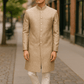 Beige / Gold - Classic Self Brocade Mens Sherwani with Quality Buttons - Smart Trousers - UK stock - 2/3 Days Delivery - YD2504 PY - Prachy Creations