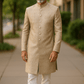 Beige / Gold - Classic Self Brocade Mens Sherwani with Quality Buttons - Smart Trousers - UK stock - 2/3 Days Delivery - YD2504 PY - Prachy Creations