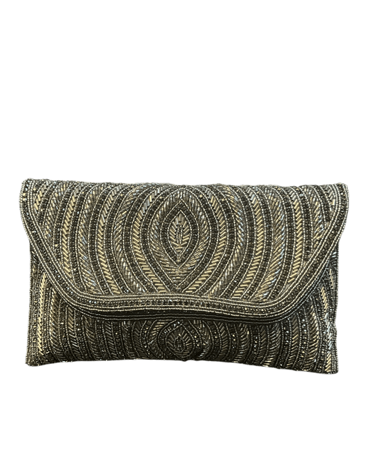 Black / Dark Grey - Rich Hand Embroidered Clutch Bag / Handbag -Bollywood / Weddings - JS37 06KP26 - Prachy Creations