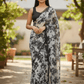 Black Floral - Classic Satin Crepe Saree with Stone Work and Blouse Piece - UK stock - 24hr Dispatch - RS2515 VJ - Prachy Creations
