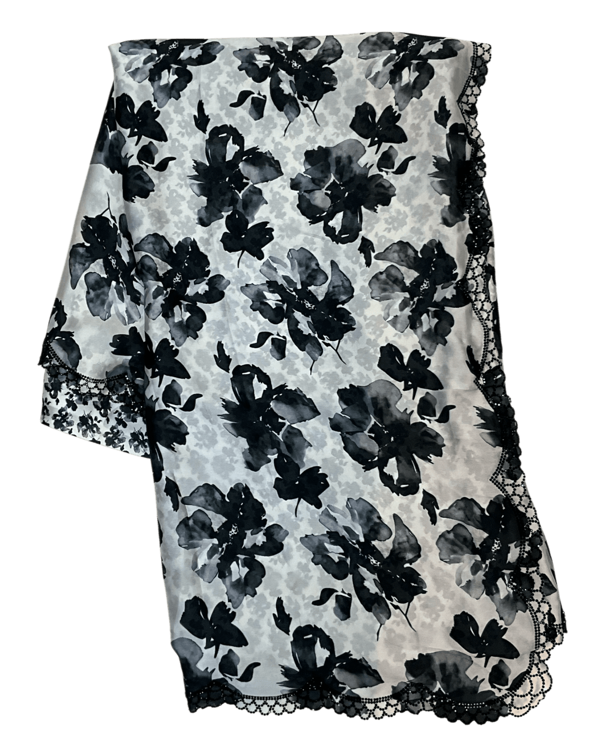Black Floral - Classic Satin Crepe Saree with Stone Work and Blouse Piece - UK stock - 24hr Dispatch - RS2515 VJ - Prachy Creations