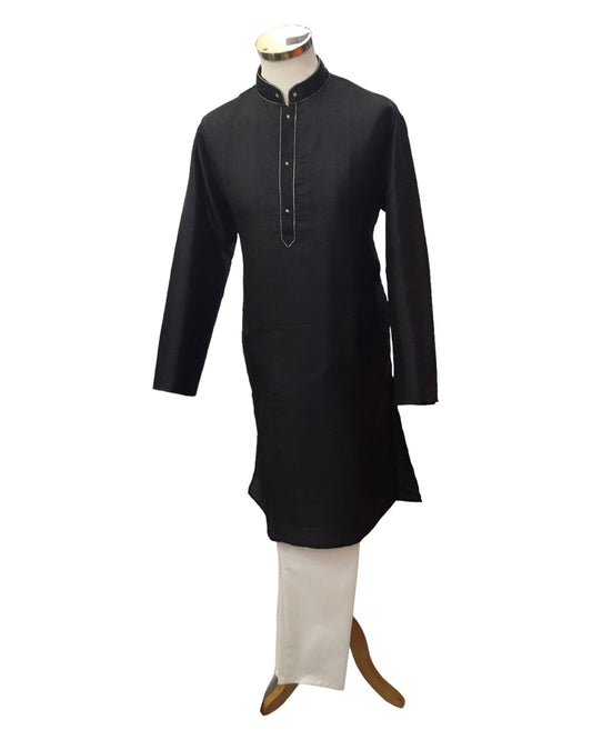 Black - Handloom Self Brocade Mens Indian Kurta set - Weddings / Walimas , Sangeet, Eid, Mehndi / Henna - KCS2404 08KP24 - Prachy Creations