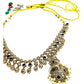 Black - Medium Size Antique Gold Finish Necklace Set with Earrings - SJ06 08H25 - Prachy Creations