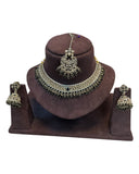 Black - Medium Size Antique Gold Finish Necklace Set with Earrings & Tika Head piece - GGA05 KV 0525 - Prachy Creations