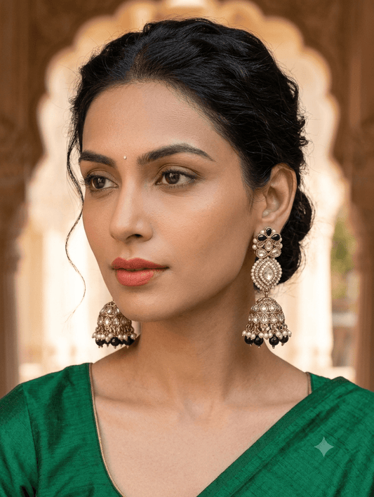 Black & Pearl Tiered Jhumka Earrings - Bollywood - Weddings - 6JE135 09A26 - Prachy Creations